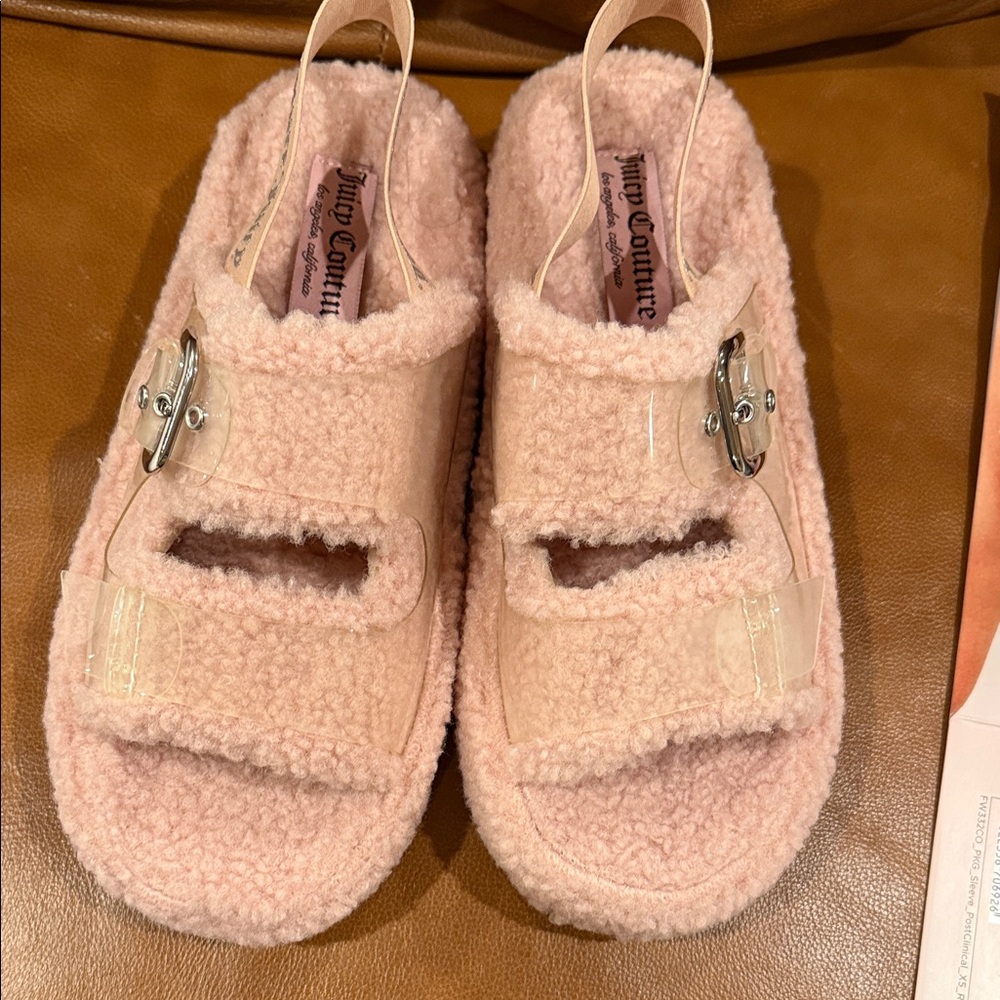 Juicy Couture Pink Fuzzy Sandals
